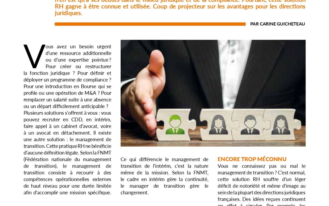 Le management de transition  une « nouvelle » solution RH